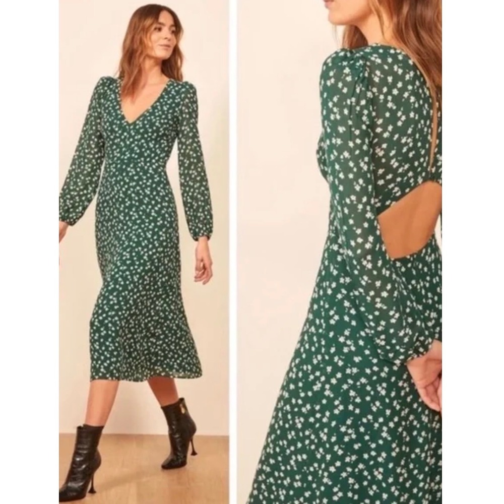 Reformation Joy Floral Open Back Long Sleeve Dress Size 6 Pristine Condition